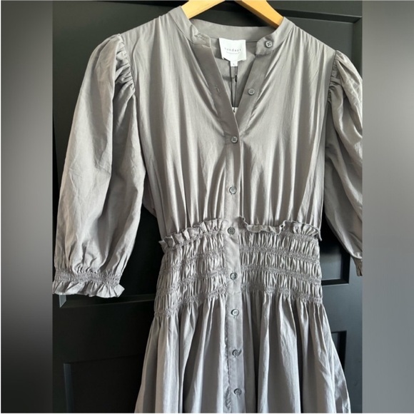 Anthropologie We Are Sundays Hanson Dress Shadow Grey ruffle smocked maxi dress - Picture 3 of 10